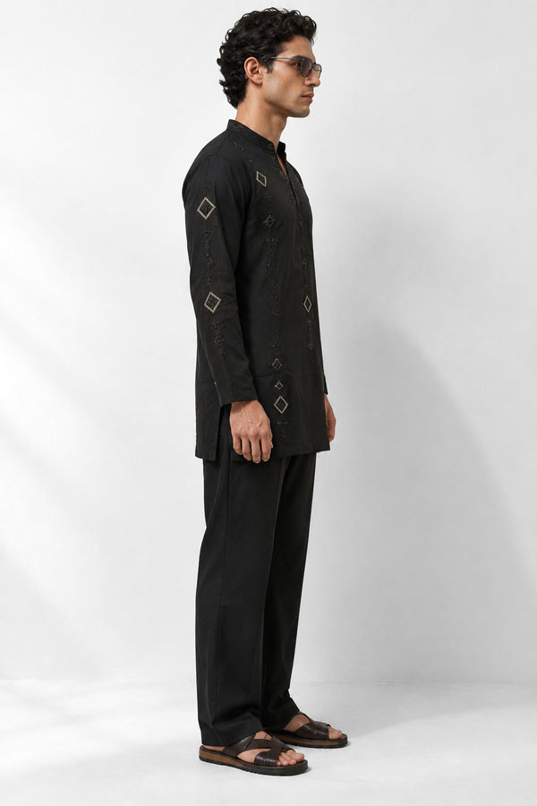 PSTL CLO Noir Royale Kurta Set - side view, festive wedding wear for men