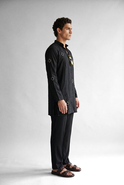 PSTL CLO Noir Royale Kurta Set - alternate side view, festive wedding wear for men