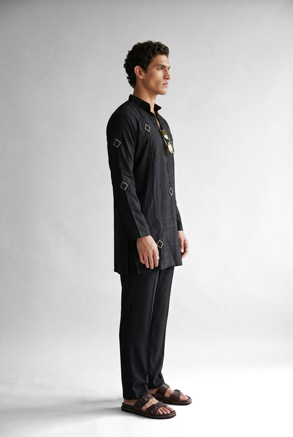 PSTL CLO Noir Royale Kurta Set - alternate side view, festive wedding wear for men