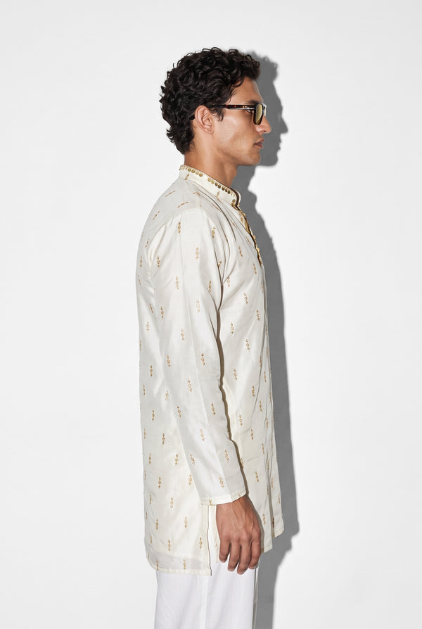 PSTL CLO Pearl Aura Kurta - side close-up view, festive wedding wear for men