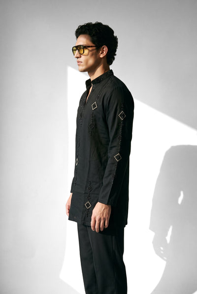 PSTL CLO Noir Royale Kurta Set - alternate side close-up view, festive wedding wear for men