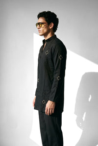 PSTL CLO Noir Royale Kurta Set - alternate side close-up view, festive wedding wear for men