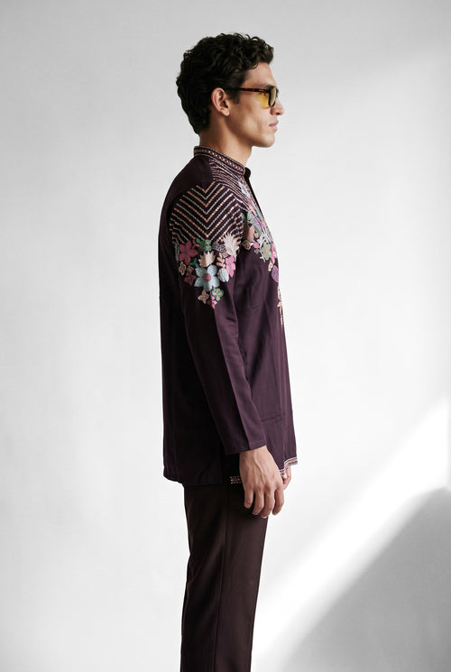 Wine Bloom Kurta Set