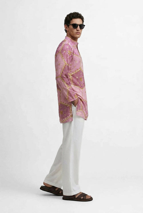 PSTL CLO Rose Royale Embroidered Kurta - side profile view, festive wedding wear for men