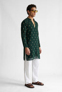 PSTL CLO Emerald Aura Kurta - three-quarter view, festive wedding wear for men