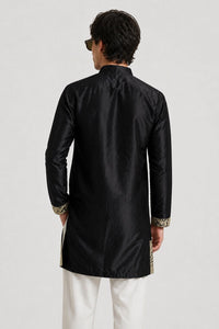 PSTL CLO Onyx & Gold Embroidered Short Kurta - close-up gold embroidery detail