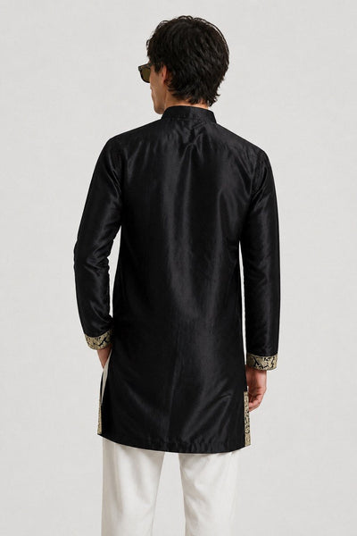 PSTL CLO Onyx & Gold Embroidered Short Kurta - close-up gold embroidery detail