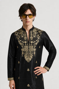 PSTL CLO Onyx & Gold Embroidered Short Kurta - full length styled look